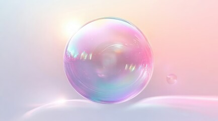 Fototapeta premium Hyper-Realistic Soap Bubble with Iridescent Colors and Smooth Gradient Background