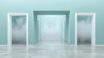 A futuristic portal glows in a beautifully cloudy sky, symbolizing endless possibilities and wonders ahead. Modern, ethereal, with a blurred empty space for captions, evoking curiosity and hope.

