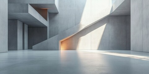 Obraz premium Modern Concrete Interior with Geometric Shapes and Soft Light in an Empty Space