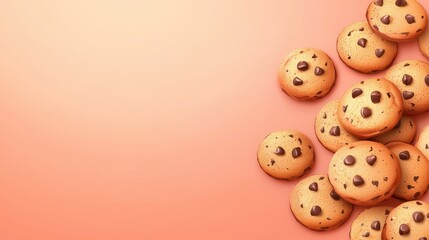 Obraz premium Delicious chocolate chip cookies on a vibrant pink background, sweet treat for every occasion