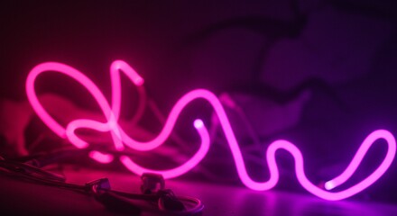 Abstract Pink and Purple Neon Lights Glowing Curves Dark Background Modern Art Energy Design