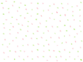 手描きのパステルピンクとライトグリーンのランダムな点々模様のかわいい背景イラスト・紙吹雪