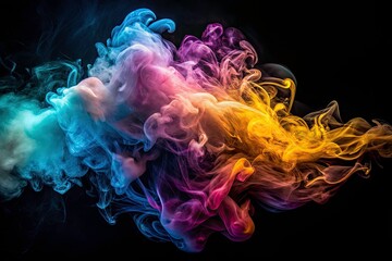 Fototapeta premium Glowing smoke, abstract art. Dark background, vapor, fog, steam, wispy clouds create ethereal haze.