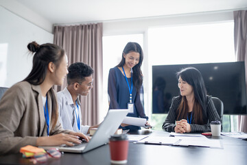 Diversity Woman leadership asian business people training Teamwork meeting asian employees working together colleagues