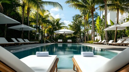 Fototapeta premium luxurious poolside relaxation at a tropical resort