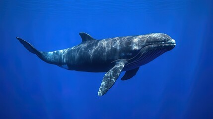 Fototapeta premium A stunning underwater shot of a whale swimming gracefully in the deep blue, majestic and tranquil