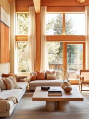 Fototapeta premium Modern Living Room Design With Large Windows and Natural Light