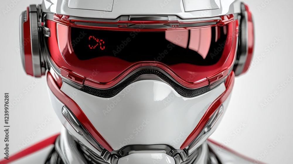 Poster futuristic robot with red glasses and helmet, a glimpse into the world of artificial intelligence au