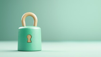 Fototapeta premium Antique green padlock with wooden handle, a vintage security solution blending elegance and protection