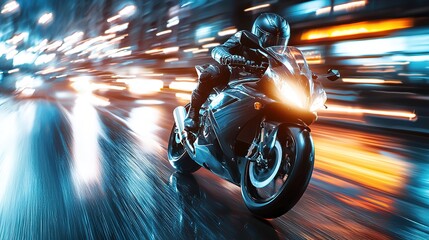 Obraz premium Night Rider: Speed, City, Motorcycle