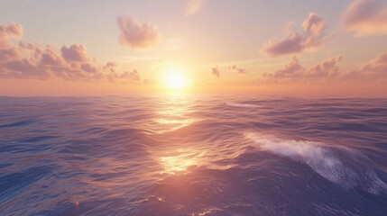 Obraz premium Vast Tranquil Ocean Horizon at Sunset Reflecting Soft Colors Under a Peaceful Sky. Generative AI