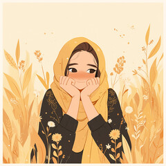 Shy girl with flowers