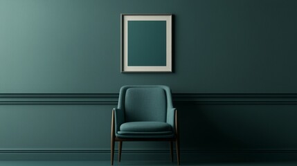 2025 creative projects bring modern inspiration. Cozy chair against a green wall with a blank framed picture.