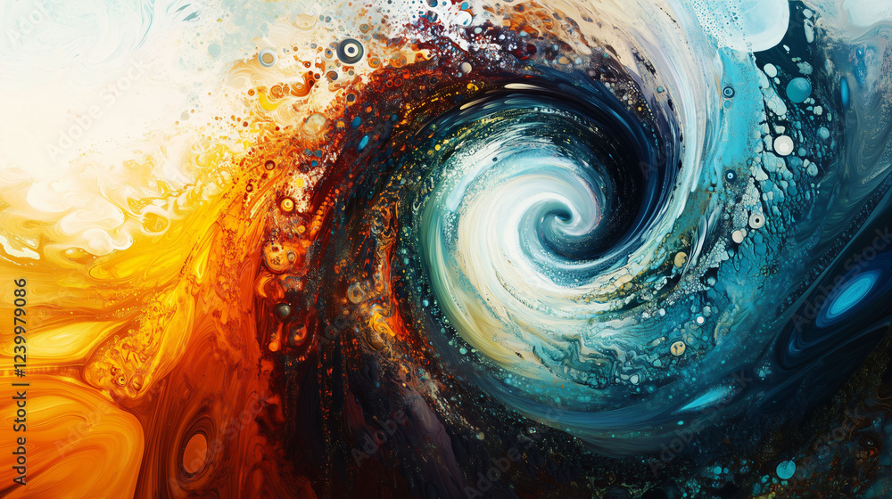 Poster abstract representation of infinity with vibrant fractal swirls and intricate color blending. genera