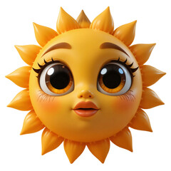 Cheerful Cartoon Sun: Bright Yellow Sun with Long Eyelashes, Smiling Face, and Orange Rays, Fun and Whimsical Design, PNG
