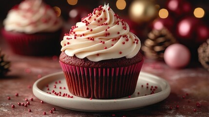 Festive Red Velvet Cupcake, Christmas Decor
