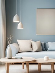 Fototapeta premium Modern Living Room Interior Design with Light Blue Walls