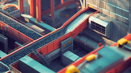 Fototapeta premium A waste recycling plant with separate conveyor belts for each material type. 