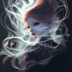 Potrait of woman with smoke background