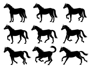 馬のシルエットのイラストセット