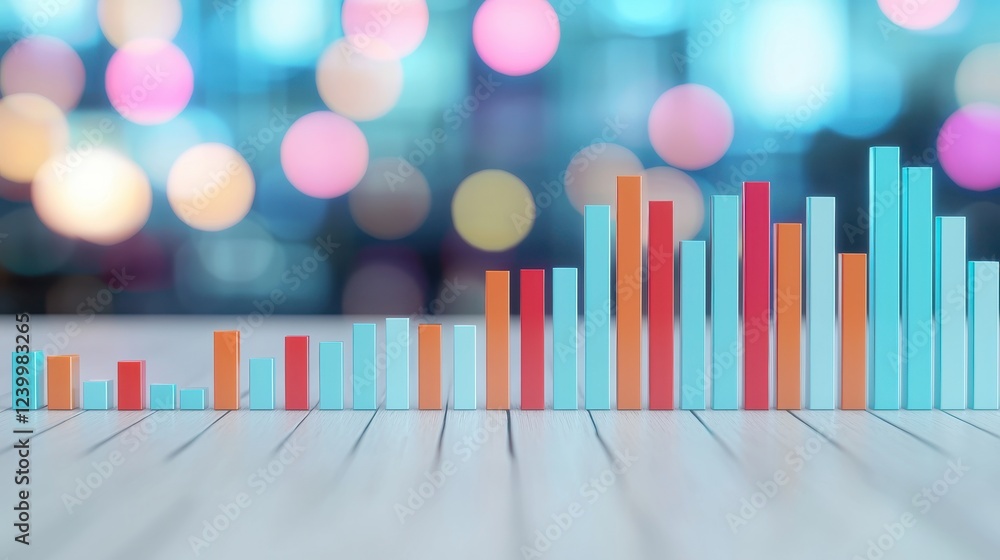 Poster colorful bar graphs representing growth and statistics against a blurred background, symbolizing pro