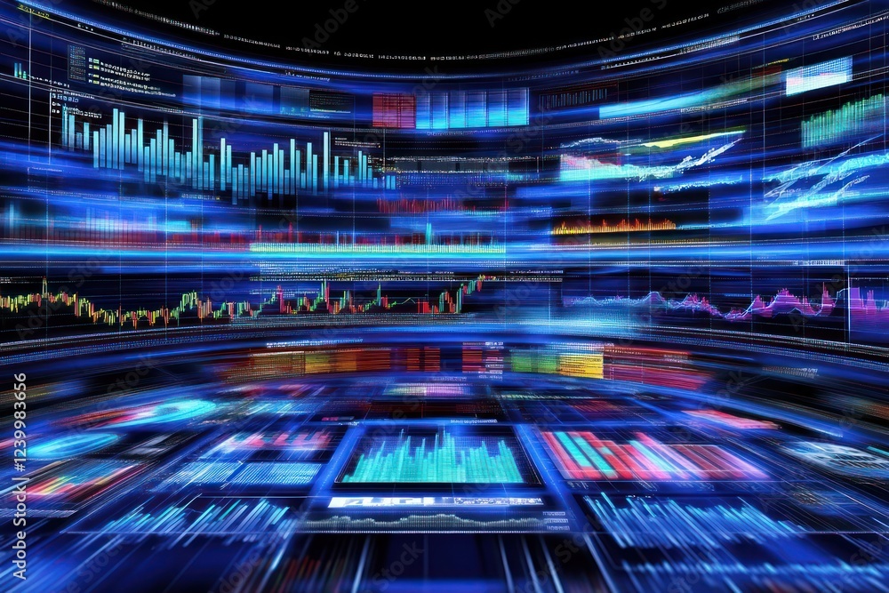 Poster financial data visualization with colorful graphs