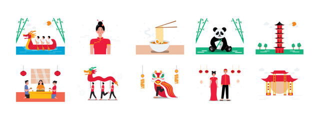 Chinese set illustration. Flat vector illustration concept.