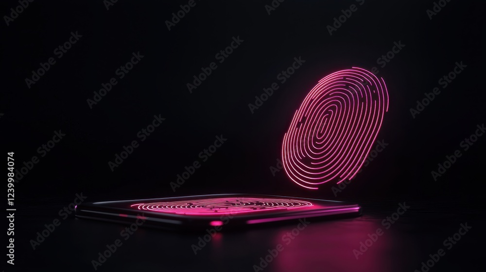 Poster futuristic digital fingerprint emerging from a glowing device. captures innovation in security and t