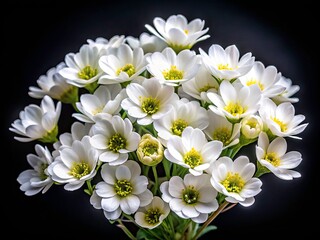 Obraz premium Panoramic black background, stunning white blooms. High-resolution, dramatic contrast, elegant floral photography.