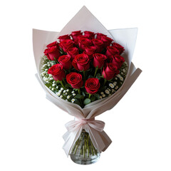 Bouquet of Red Rose Flower: Elegant Floral Arrangement in PNG Format, Romantic and Whimsical Design
