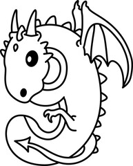 Hand drawn dragon number 9 outline illustration