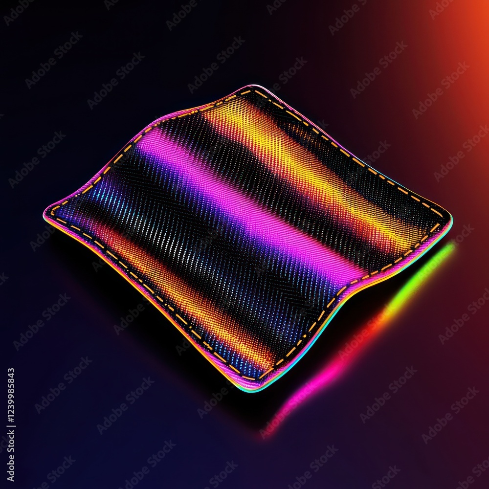 Aufkleber embroidered fabric patch with sharp neon-stitched edges presented dynamically against a high-contras