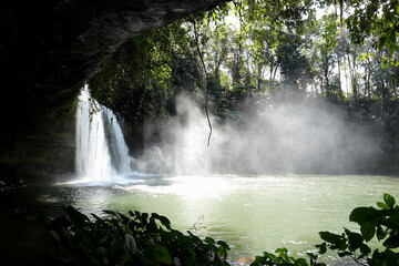 Tad Champee Waterfall cave,Tad champee (champi) the beautiful waterfall in the Pakse, Southern Laos.