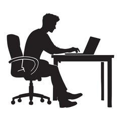Man Working on Laptop in Office Silhouette Vector Illustration