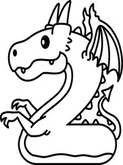 Hand drawn dragon number 2 outline illustration