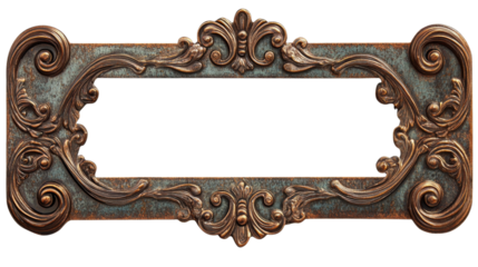 Horizontal ornate metal frame with transparent background isolating elegance and history