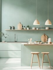 Modern Minimalist Kitchen Design With Light Green Walls