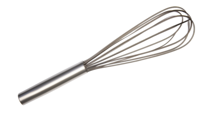 Metal whisk on transparent background for baking and cooking