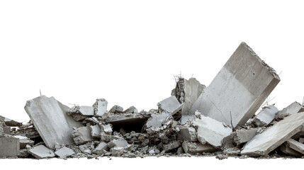 Pile of broken concrete pieces on transparent background