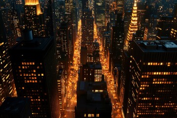 Night Cityscape Illuminating Streets and Skyscrapers