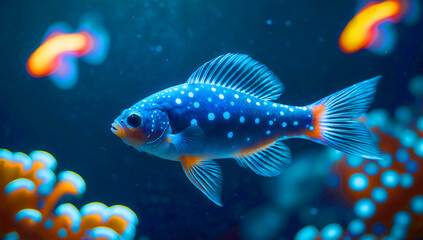 Fototapeta premium A close-up of a Siamese fighting fish , its tiny body glowing with bright blue spots