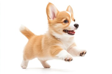 Obraz premium playful corgi puppy in dynamic pose against pure white backdrop