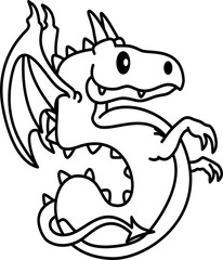 Hand drawn dragon number 5 outline illustration