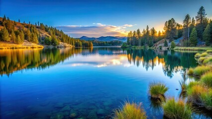 Pristine blue lake at sunrise in Cuatro Cienegas National Park, dawn, reflection,  dawn, reflection, nature,water