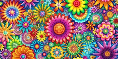 Psychedelic floral explosion , groovy flowers, hippie fashion