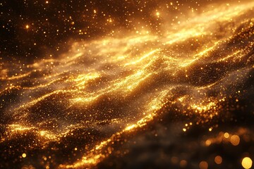 A mesmerizing, shimmering surface of golden light, reminiscent of waves, creating a magical and ethereal atmosphere.