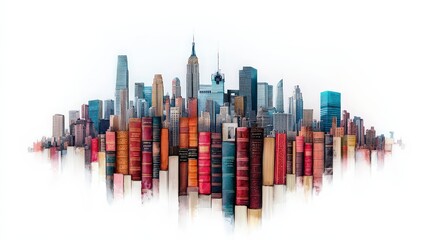 Obraz premium City Skyline Blended with Colorful Books