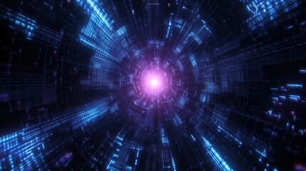 Fototapeta premium Abstract digital tunnel with bright center and glowing lines