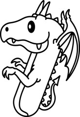 Hand drawn dragon number 7 outline illustration