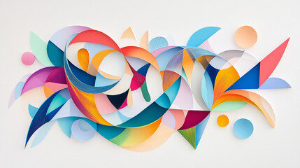 High-Resolution Abstract Paper Quilling Art with Geometric Shapes, Bold Color Contrasts, and Fine Details, Showcasing Intricate 3D Art and Paper Quilling Techniques
